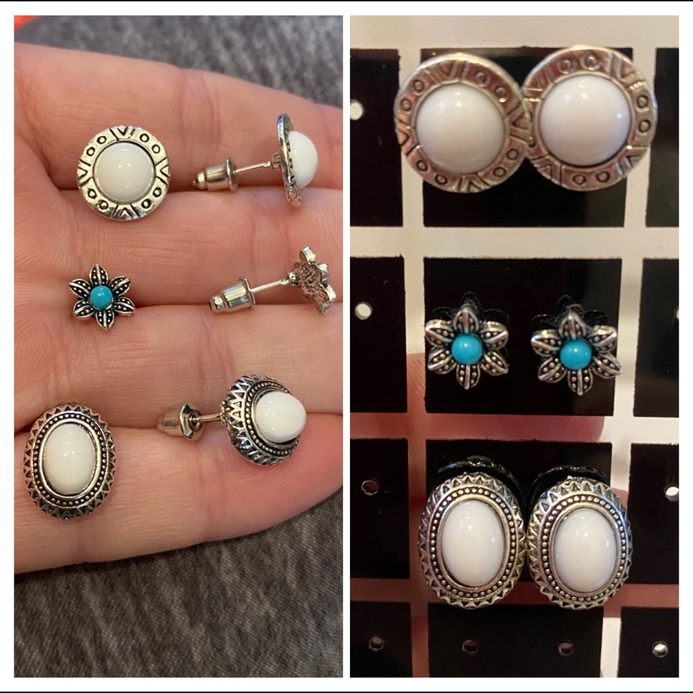 3/$15 🌟 🆕3 pair NWT Dainty White/Turquoise S-Steel Posts
